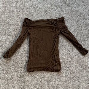 Ralph Lauren Brown Off Shoulder Long Sleeve Top